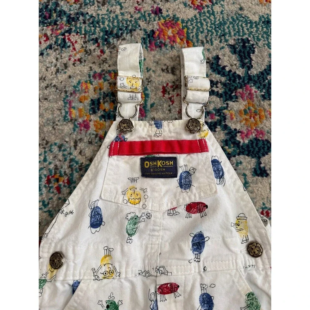 Vintage OshKosh B'Gosh Vestbak Overalls Funny Fingerprint All Over Print Sz 2T